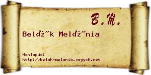 Belák Melánia névjegykártya
